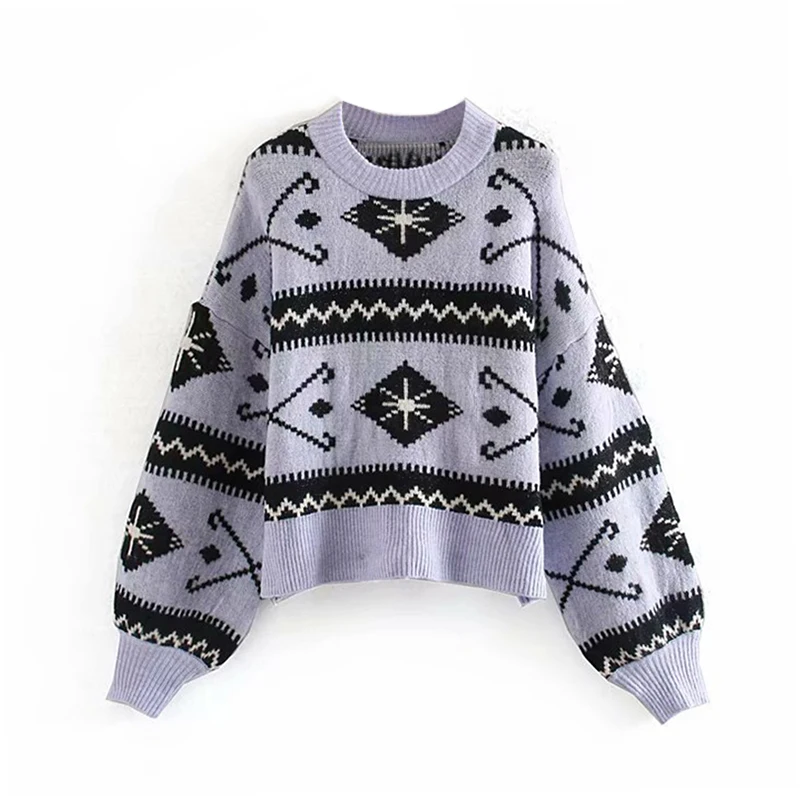 

Jumper Geometric Sweater Woman Pullover Batwing Long Sleeve Fashion Ladies Tops O Neck Loose Women Knitted Sweaters Pull Femme