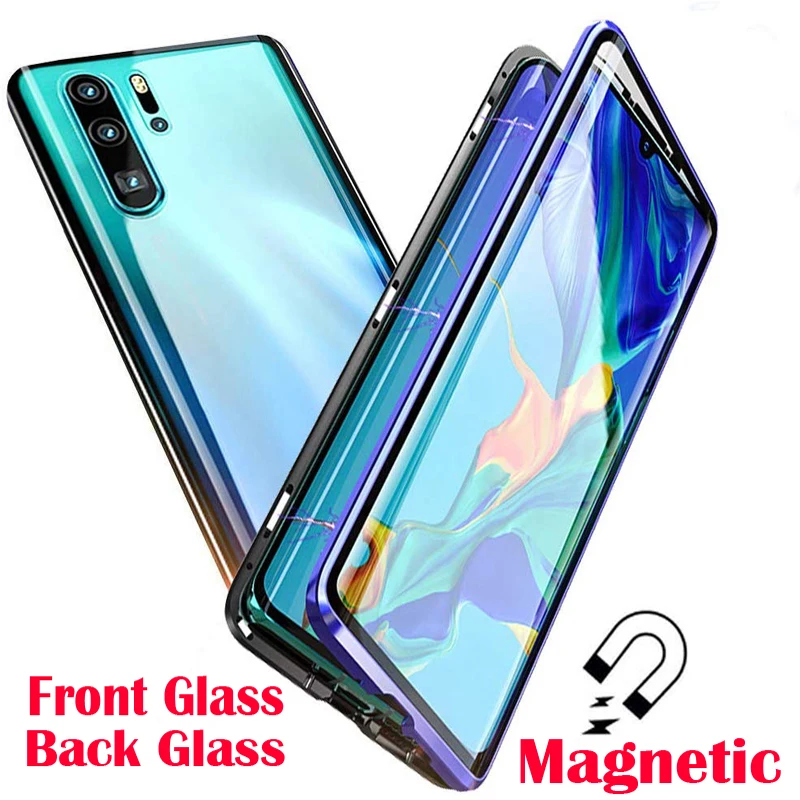 

Double Side 360 Degree Magnetic Adsorption Glass Case For Huawei P30 Lite Pro P20 Lite Pro Phone Case Cover