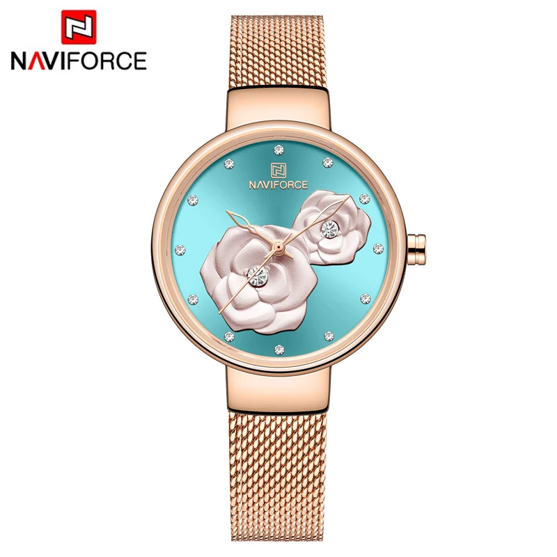 NAVIFORCE женские часы Топ люксовый бренд Дамская мода нержавеющая сталь Кварцевые часы Женские Простые повседневные деловые наручные часы - Цвет: RG GN