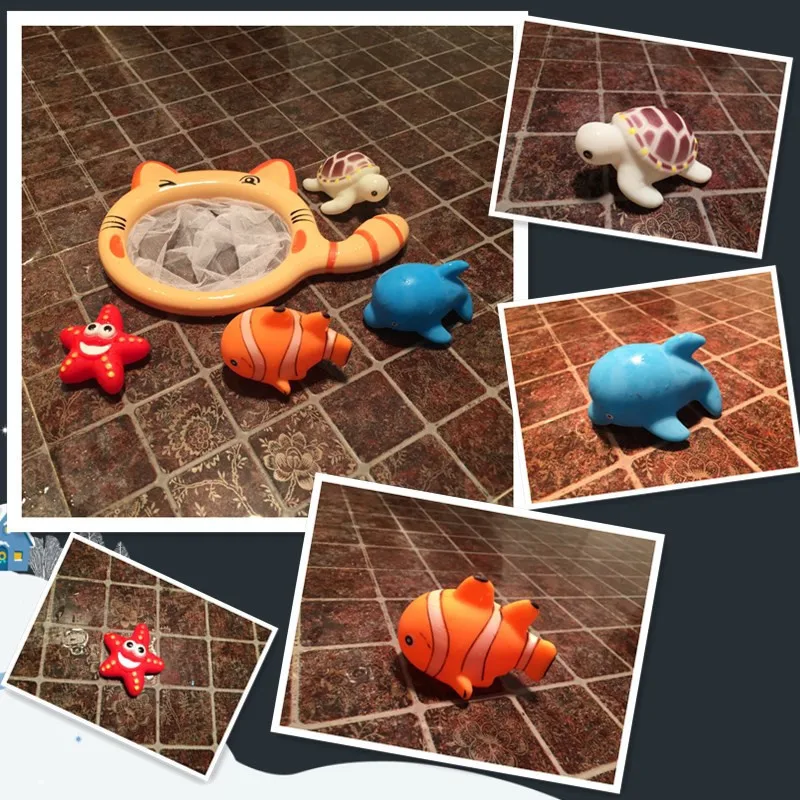 

Baby Bathroom Bath Kitten Fish Catching Water Toys Summer Beach Vinyl Animal in a Net Catch Fish Set Hot Selling