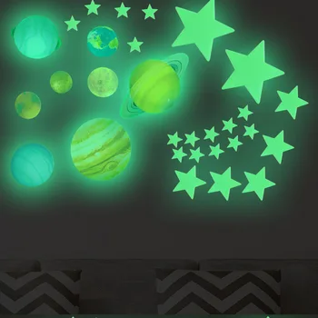 

100PCS Glow In The Dark Planets Solar System Wall Stickers Room Decor Decal Bedroom Background Layout, Holiday Decoration