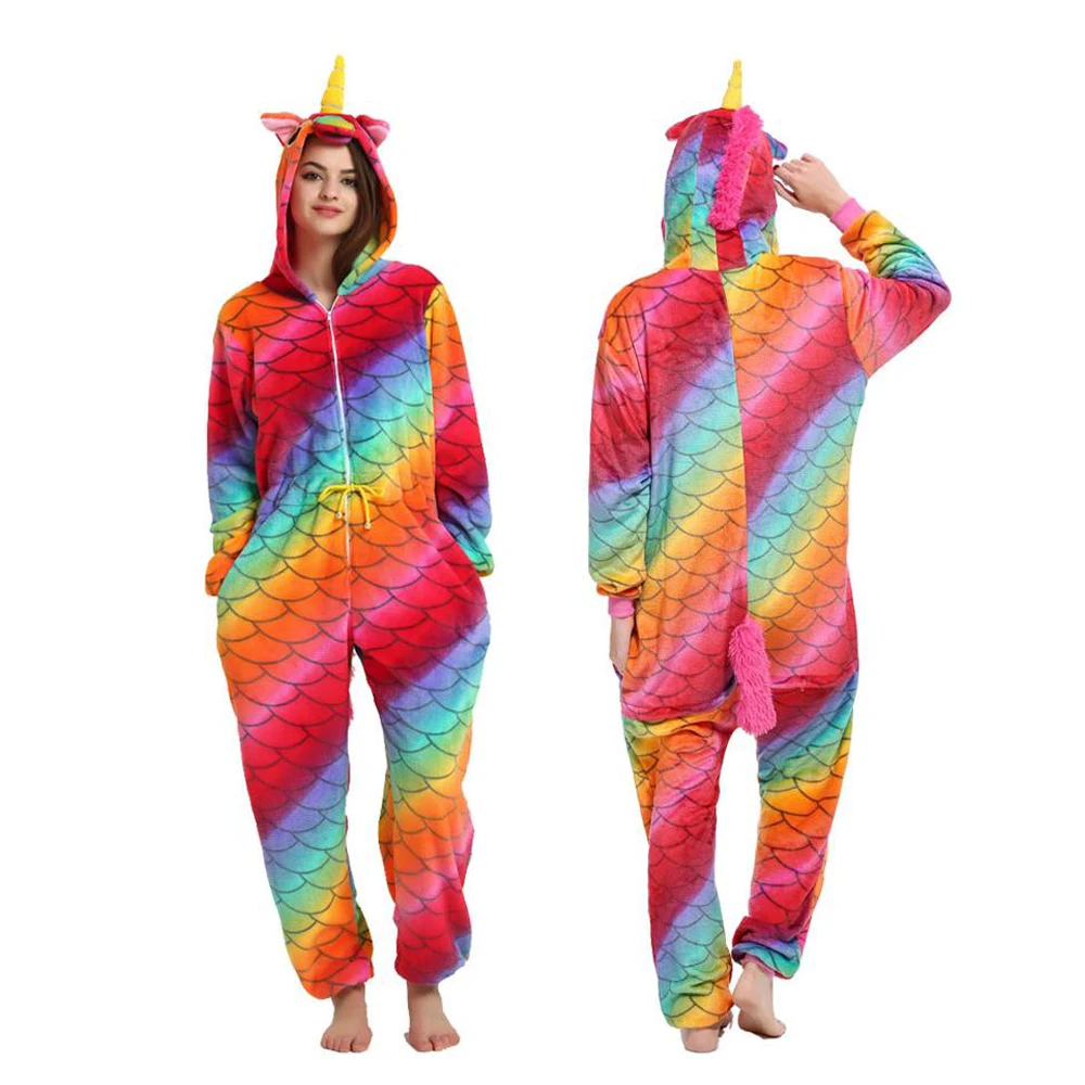 Кигуруми пижамы женские пижамы единорог аниме панда Onesie Пикачу костюм пижамы для взрослых Кигуруми комбинезоны единорог пижамы - Цвет: Fish scale unicorn