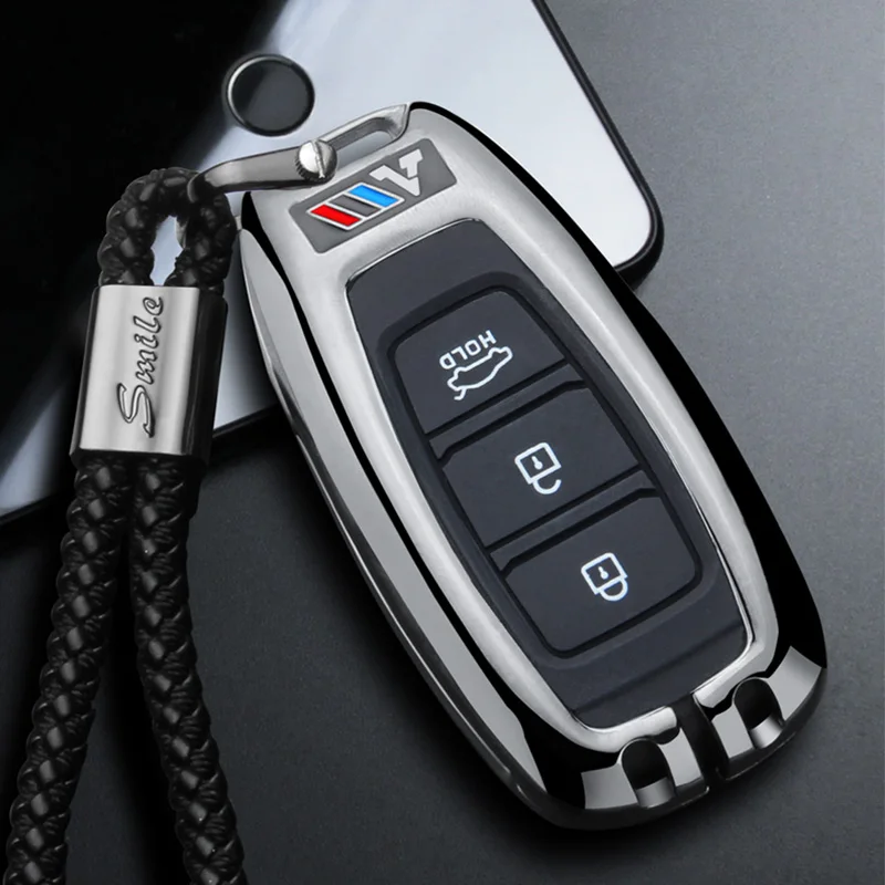 Брелок для ключей из цинкового сплава для hyundai Tucson i30 Ix35 Solaris Azera Elantra Grandeur Ig Accent Santa Fe Verna дистанционный ключ - Название цвета: black rope set