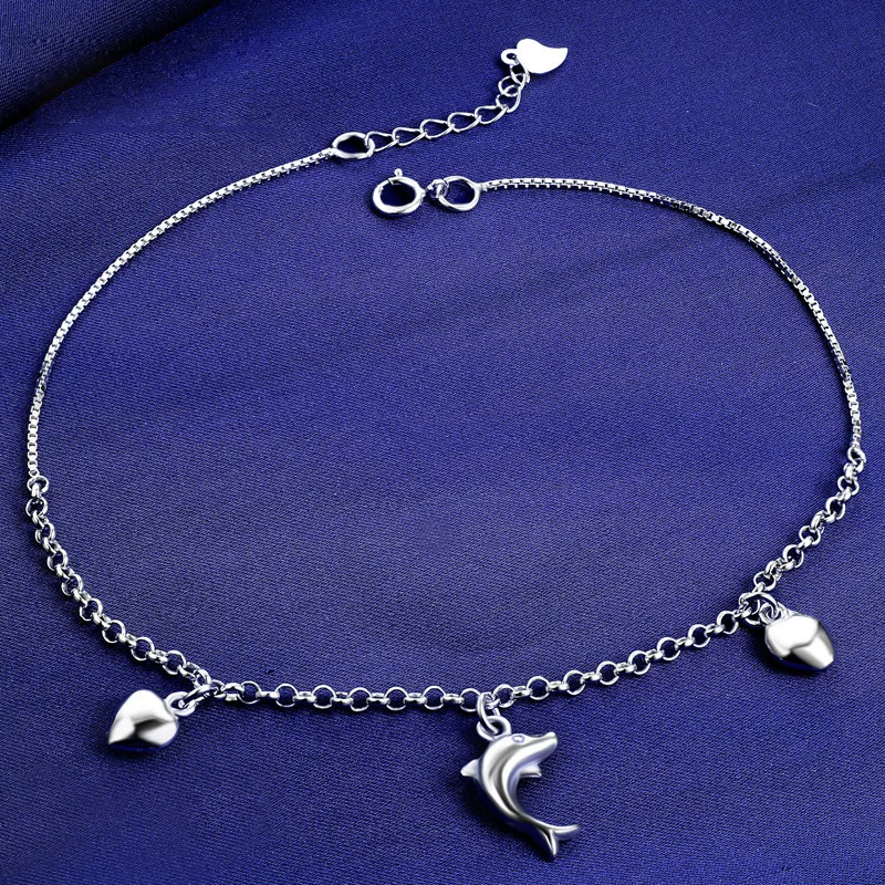 

Anklet 925 sterling silver Round Ball Bead Anklet Bracelet Cute Dolphin Anklet Woman Charm anklets foot chain For Women Jewelry