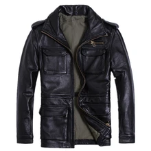 Черный Для мужчин M65 кожаная куртка большой Размеры XXXXXL подлинной толстые теплые осень русский Slim Fit сафари кожаные пальто