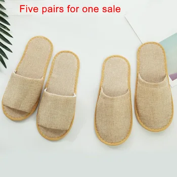 

5 Pairs Comfortable Home Guest Slippers Unisex Anti Slip Travel Hotel Gift Disposable Casual Adults Homestay Spa Linen 28*11cm