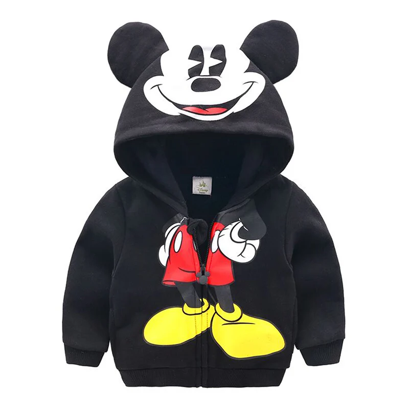 Toddler Boy Jacket Spring Autumn Fashion Cute Child Girl Child Zipper Hoodie Jacket Cartoon Clothes Molton Jacket - Цвет: black