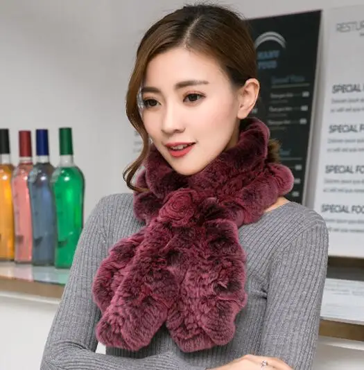 ZDFURS* корейское издание осень зима Рекс Кролик Мех леди зимний теплый бобер, кролик шерсть двойной лист лотоса шарф - Цвет: Бежевый