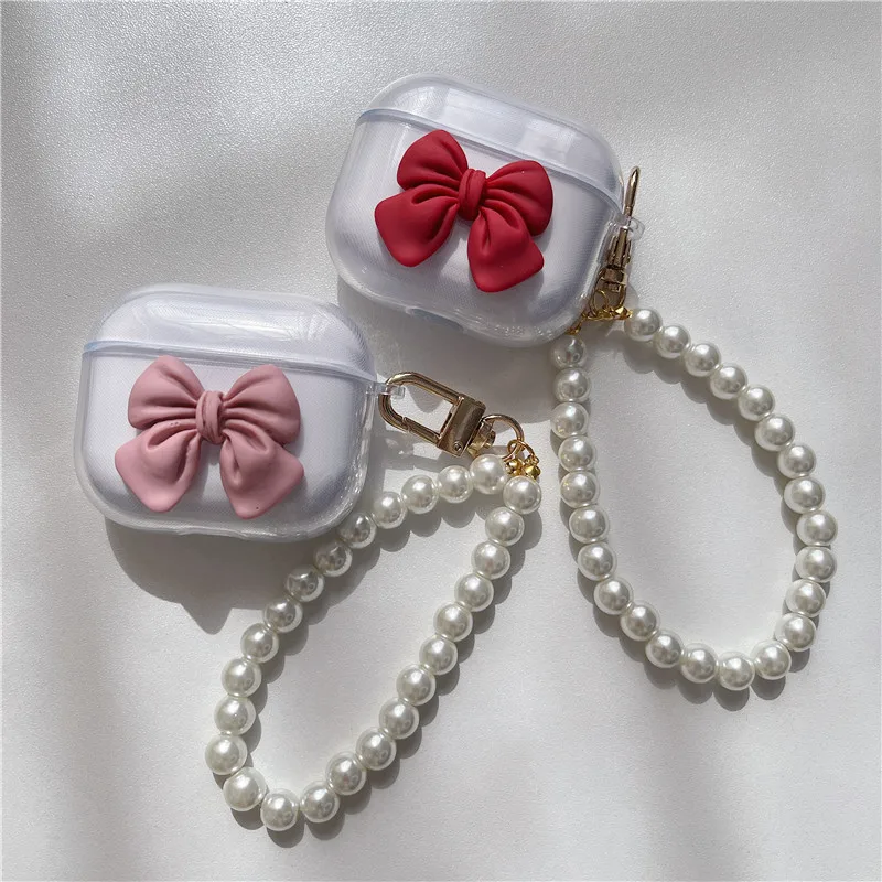 Per Apple Airpods 3 Case 2021 New Cute Bow Decor Clear Custodia Morbida Per Auricolari Per Airpods 1 2 3 Pro Custodia Per Cuffie Cover Portachiavi Con