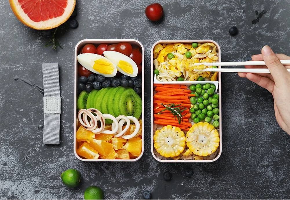 Портативный 2 Слои Коробки для обедов с отделениями Кухня герметичные бенто ланч бокс контейнер с палочками для еды Bento Kids Коробки для обедов