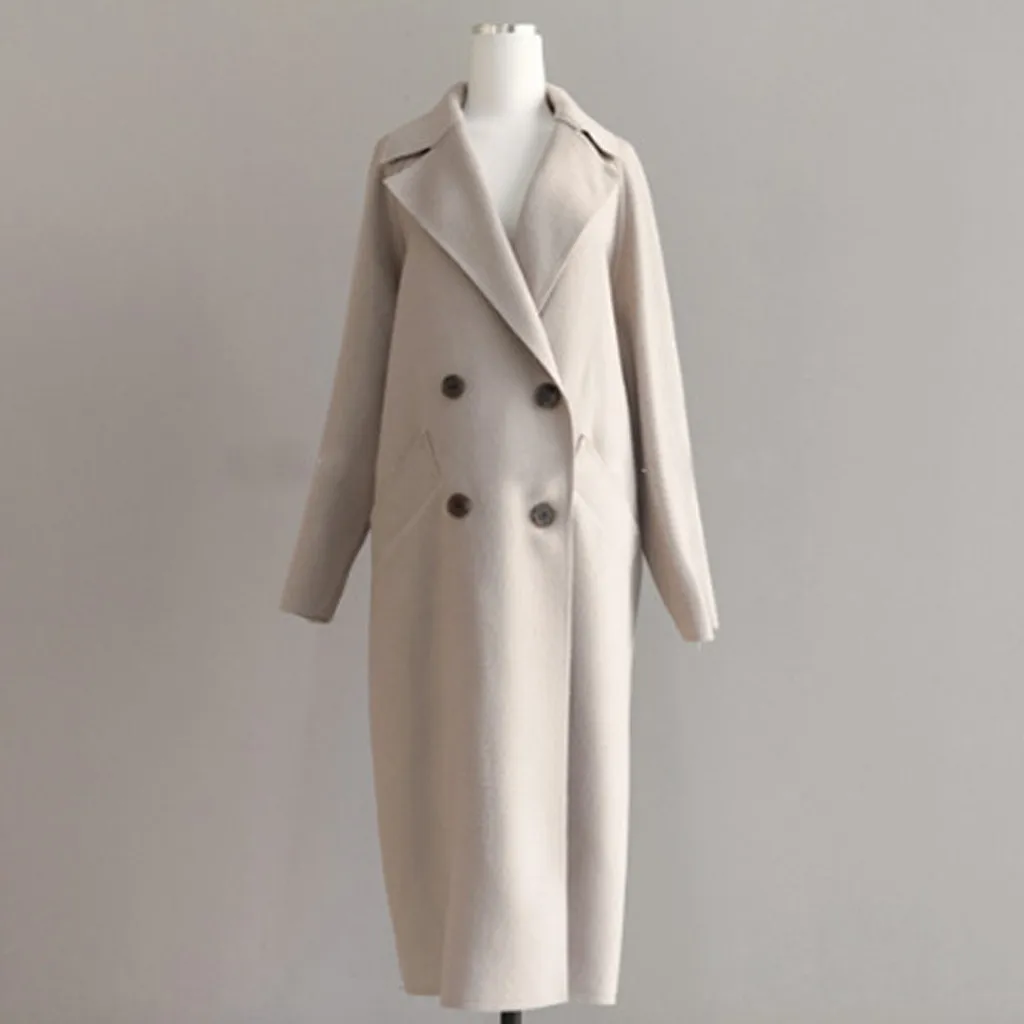 Free Ostrich Wool Blend Coat Women Long Jacket Long Sleeve Outwear Korean Casual Autumn Winter Button Overcoat Woolen Coat N30
