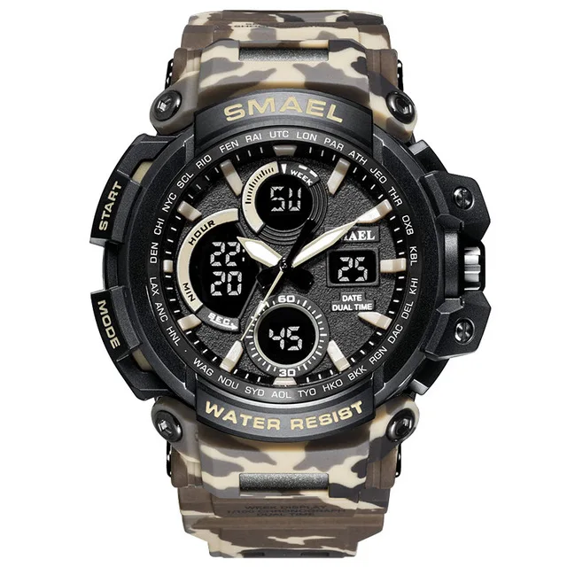 Camouflage Khaki Military Watch Men Waterproof Dual Time Display Mens Sport Wristwatch Digital Analog Quartz Watches Male 1708 | Наручные