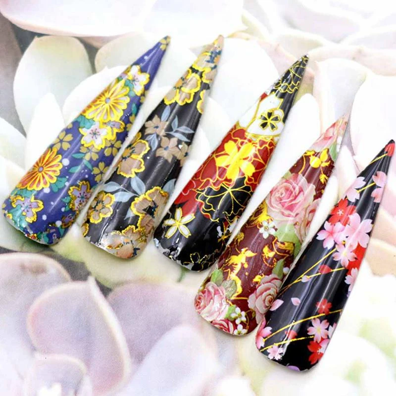 8Pcs Flower Series Nail Art Water Transfer Stickers Full Wraps Colorful Nail Art Decoration Floral On Nails DIY Manicure Tips