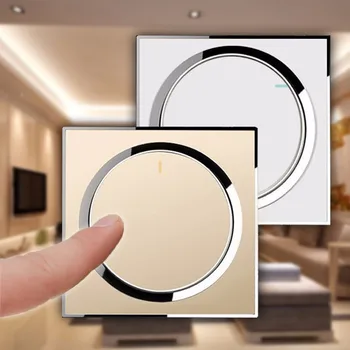 

1pcs Light Switch 1 Gang 1 Way Acrylic Panel Home Button LED Wall Light Lamp Switch Panel Control 250V 10A White Gold
