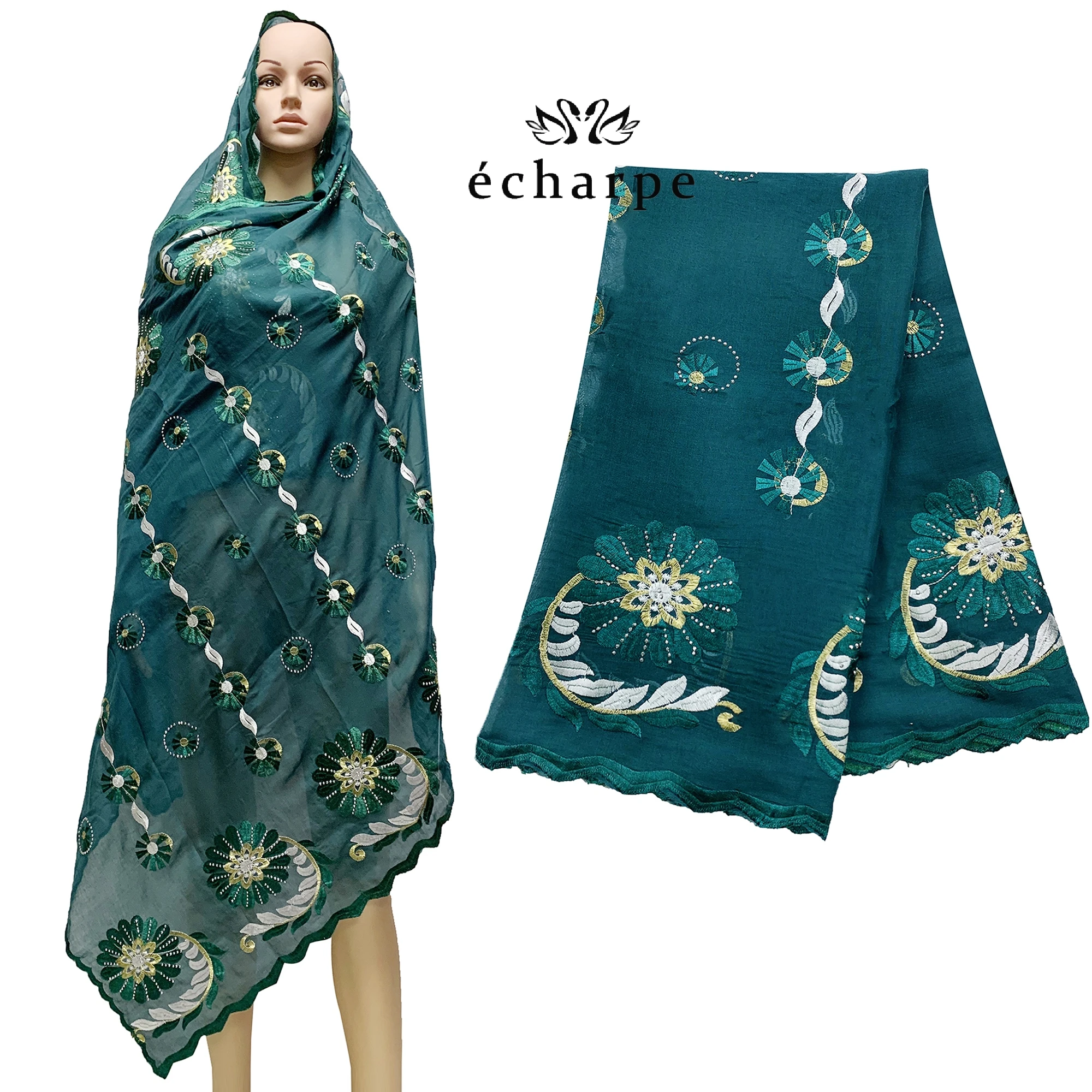 Free Shipping 2021 New African Cotton Hijab Scarf For Muslim Women Dubai Islam Headscarf Embroidery Shawls ED511 | Тематическая