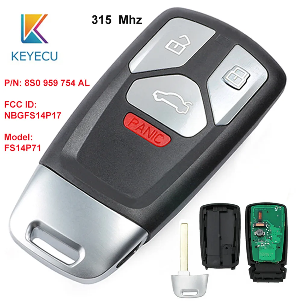 KEYECU 315 МГц P/N: 8S0 959 754AL Модель: FS14P71 интеллектуальный пульт дистанционного управления 3 кнопки, автомобильные аксессуары, брелок для автомобиля Audi A4 A5 Q7 SQ5 TT
