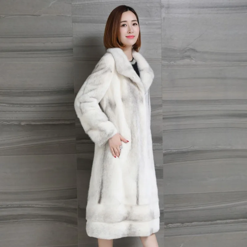 Top Quality Luxury Real Mink Fur Womens X-Long Overcoats Winter Butterfly Sleeve Lapel Fashion Thick Warm Coats Plus Size 5XL - Цвет: 5