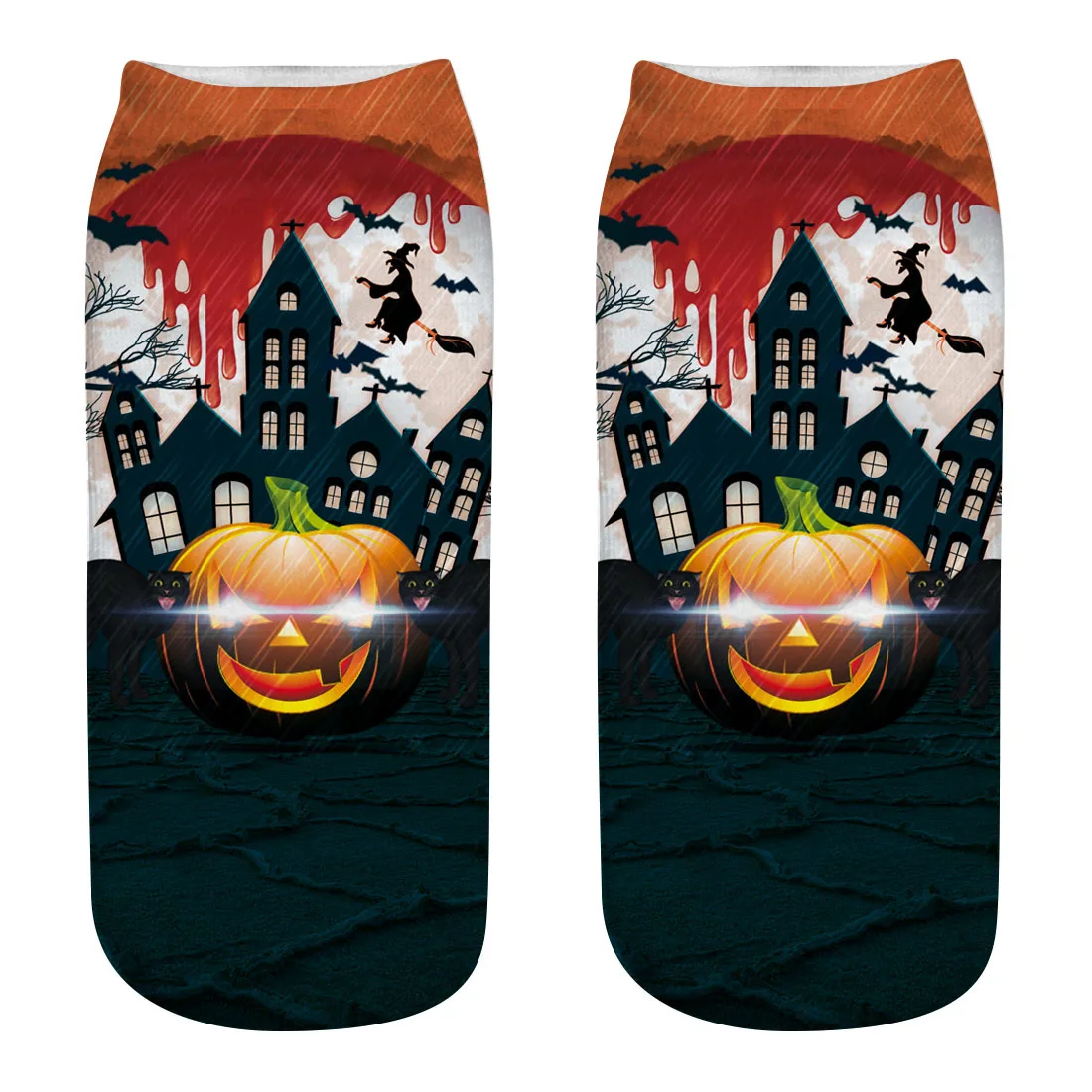 3D Halloween Pumpkin Witch Zombie Ghost Tomb Print Medium Sports Socks High Quality Unisex Casual Print Socks - Цвет: WSJ29