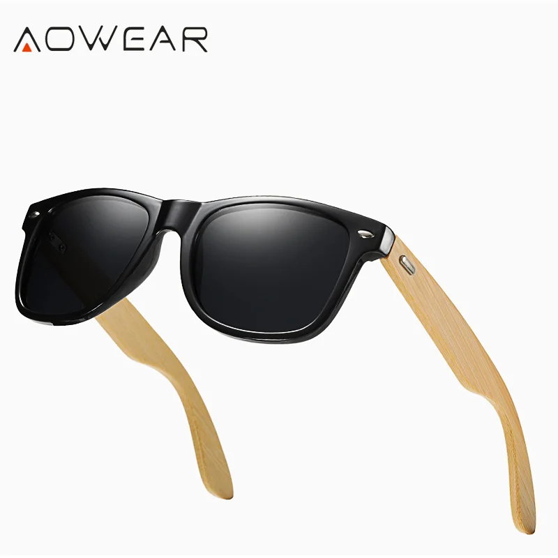 AOWEAR бамбуковые Квадратные Солнцезащитные очки для женщин поляризованные очки ночного видения желтые очки Женские Модные Винтажные Солнцезащитные очки Gafas De Sol