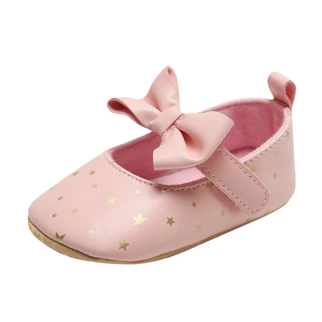 Обувь для новорожденных девочек; милая обувь принцессы из искусственной кожи; обувь для малышей с бантом; нескользящая обувь на мягкой нескользящей подошве для малышей - Цвет: Pink