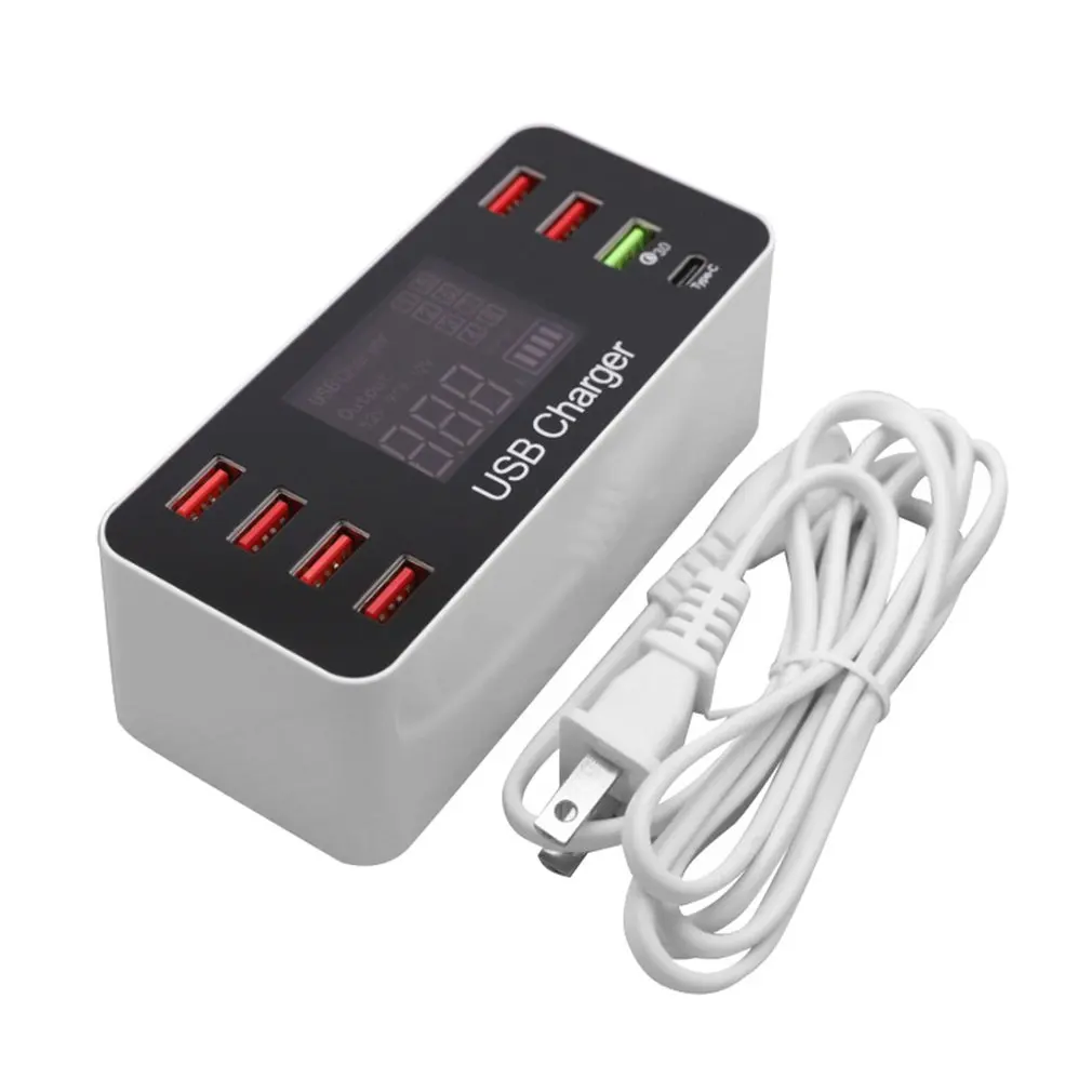 8 портов USB зарядное устройство Быстрая зарядка 3,0 несколько USB зарядная станция для телефона Концентратор Зарядное устройство QC3.0+ type-c светодиодный дисплей 40 Вт US Plug