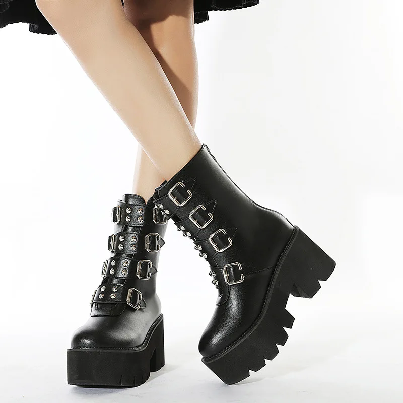 LUXDAMAI Womens Winter Gothic Punk Platform Boots Goth Buckle Creeper  Wedges Mid Calf Knight Boots W…See more LUXDAMAI Womens Winter Gothic Punk
