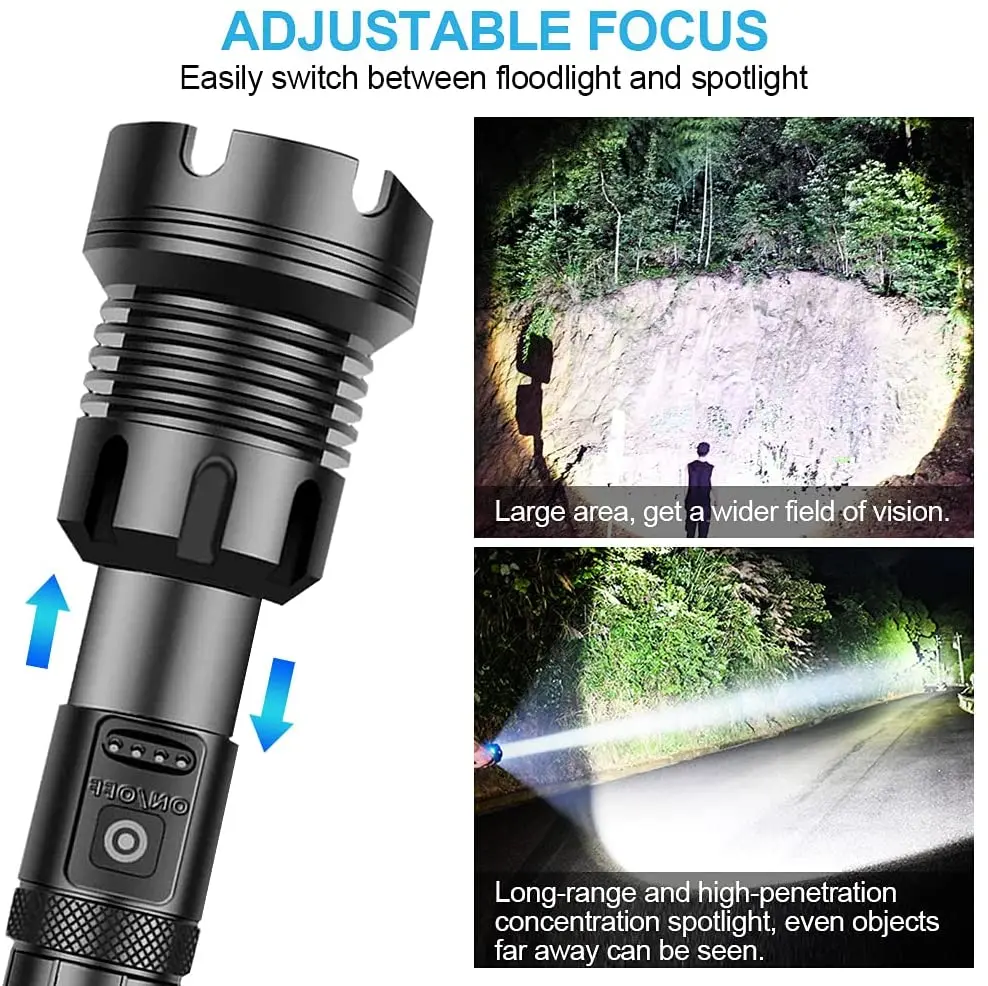 Rechargeable Flashlight 90000 Lumens Led Flashlight Upgraded P70 7 Modes Lighting Zoomable for Outdoor Emergency