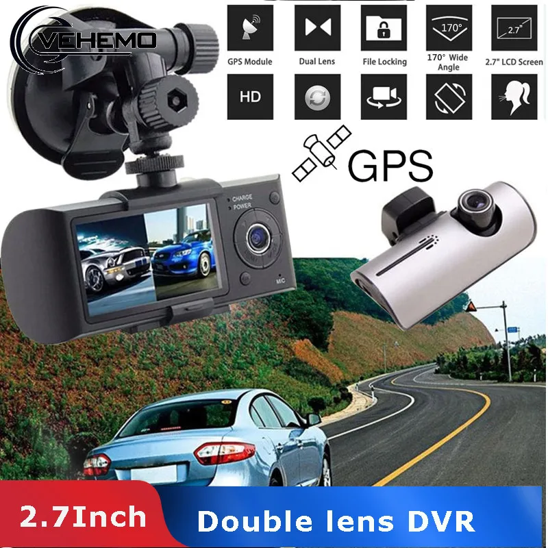 Vehemo Универсальный видеорегистратор Dashcam gps TF с датчиком движения 1080P камера 2,7 дюйма 140 ° с двойным объективом циклическая запись видеорегистратор