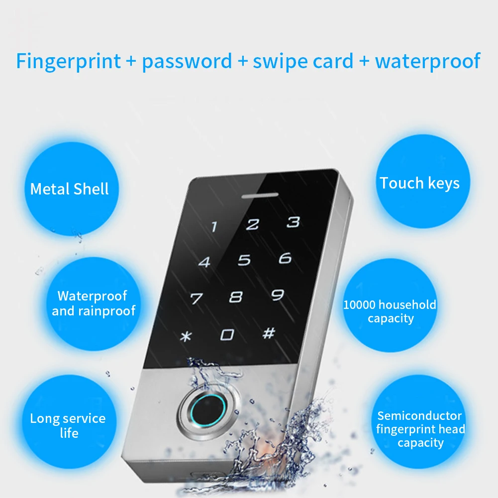 

Outdoor Lock System Waterproof Electronic Door Access Controller Cards Entry Keypad Password Fingerprint 10000 Users Metal Panel