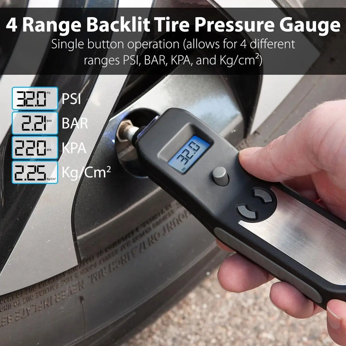 

4 in 1 Digital Tire Pressure Gauge Meter Bicycle Bike Car Tire Diagnostic Tool 0-150 PSI Backlight LCD Air Pressure Gauge Tester