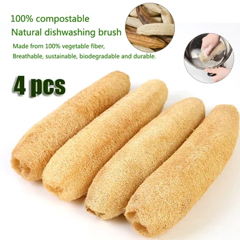 

4pcs 30cm Natural Loofah Dish Washing Cloth Scrub Pad Pot Kitchen Cleaning Brushes Scrubber Tools