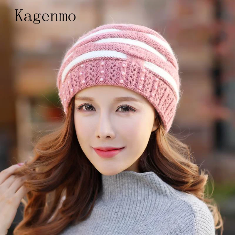 Kagenmo, вязаная шерстяная шапка из кроличьей шерсти, шапка для мамы среднего возраста, осенняя и зимняя шапка для мамы