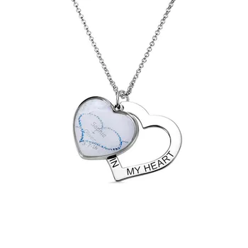 

AILIN Custom Name on Beach Necklace Double Hearts Necklace Personalized Date Name Necklace for Women Anniversary Couple Necklace