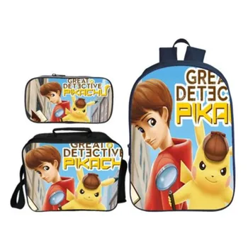 

3pcs/set Cute Cartoon Printing Pikachu Children Backpacks Kids Baby School Bags Pokemon Girls Suit Schoolbag Boys Bookbag