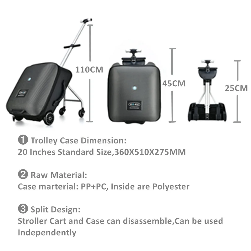 ALWAYSME Kid's Ride-on Travel Suitcase, Black Color