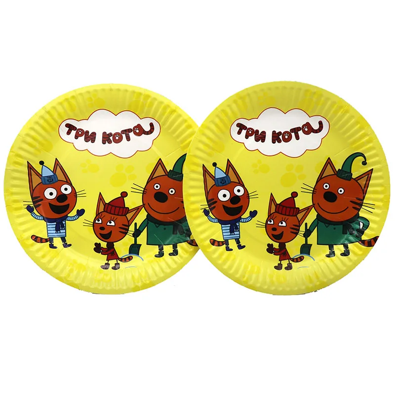 10pcs/pack three kittens plates kids birthday party decorations Russian Three Cats theme disposable paper plate