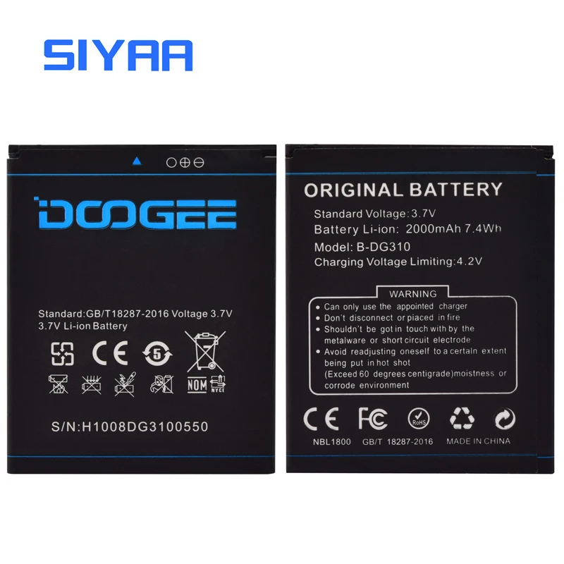 SIYAA оригинальный мобильный телефон Батарея B DG310 BDG310 Для Doogee запасная батарея 2000mAh
