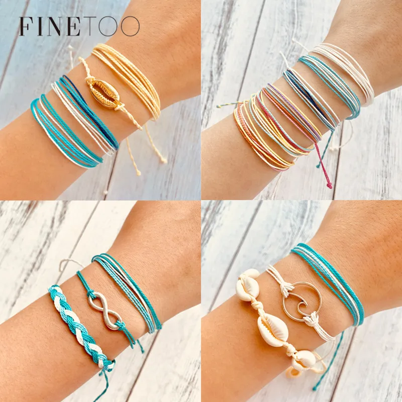 

Mixed Rainbow Color Woven Wax String Rope Bracelets Boho Handmade Multilayer Shell Infinity Adjustable Friendship Bracelet Women