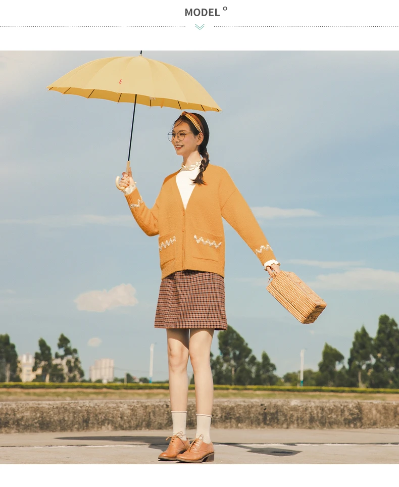 INMAN 2020 Autumn Winter New Arrival Plaid Skirt Literary Zipper A-line Pure Cotton Retro Womens Skirt