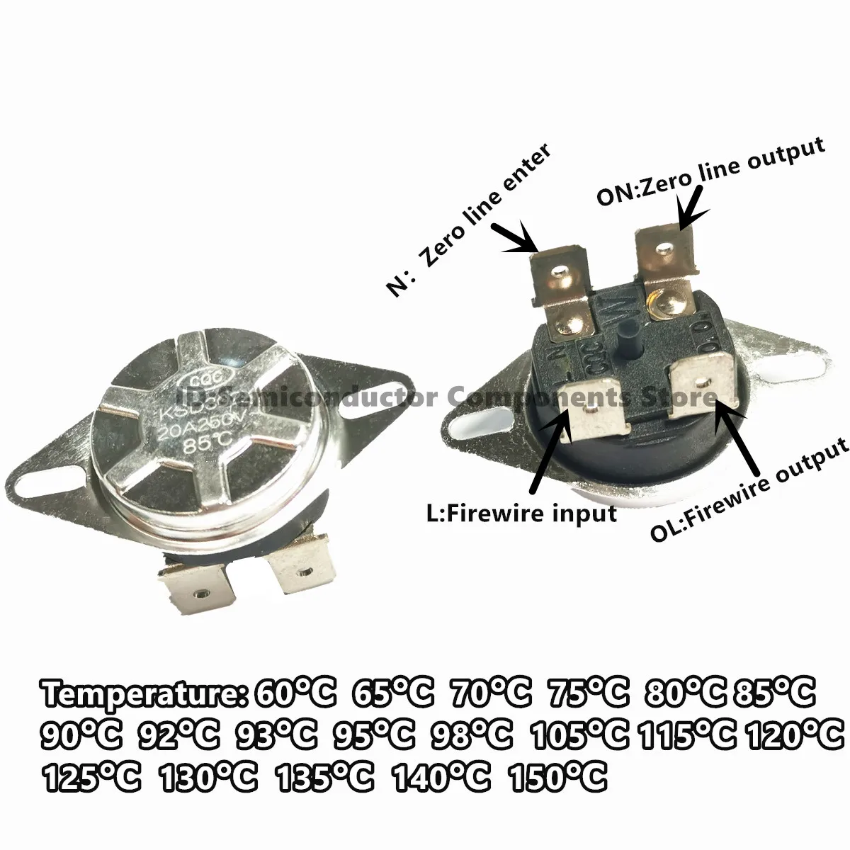 Water heater temperature limiter accessories KSD302X/S/T 20A 85 90 93 95℃ 105degree over-temperature protector thermostat 4-feet |
