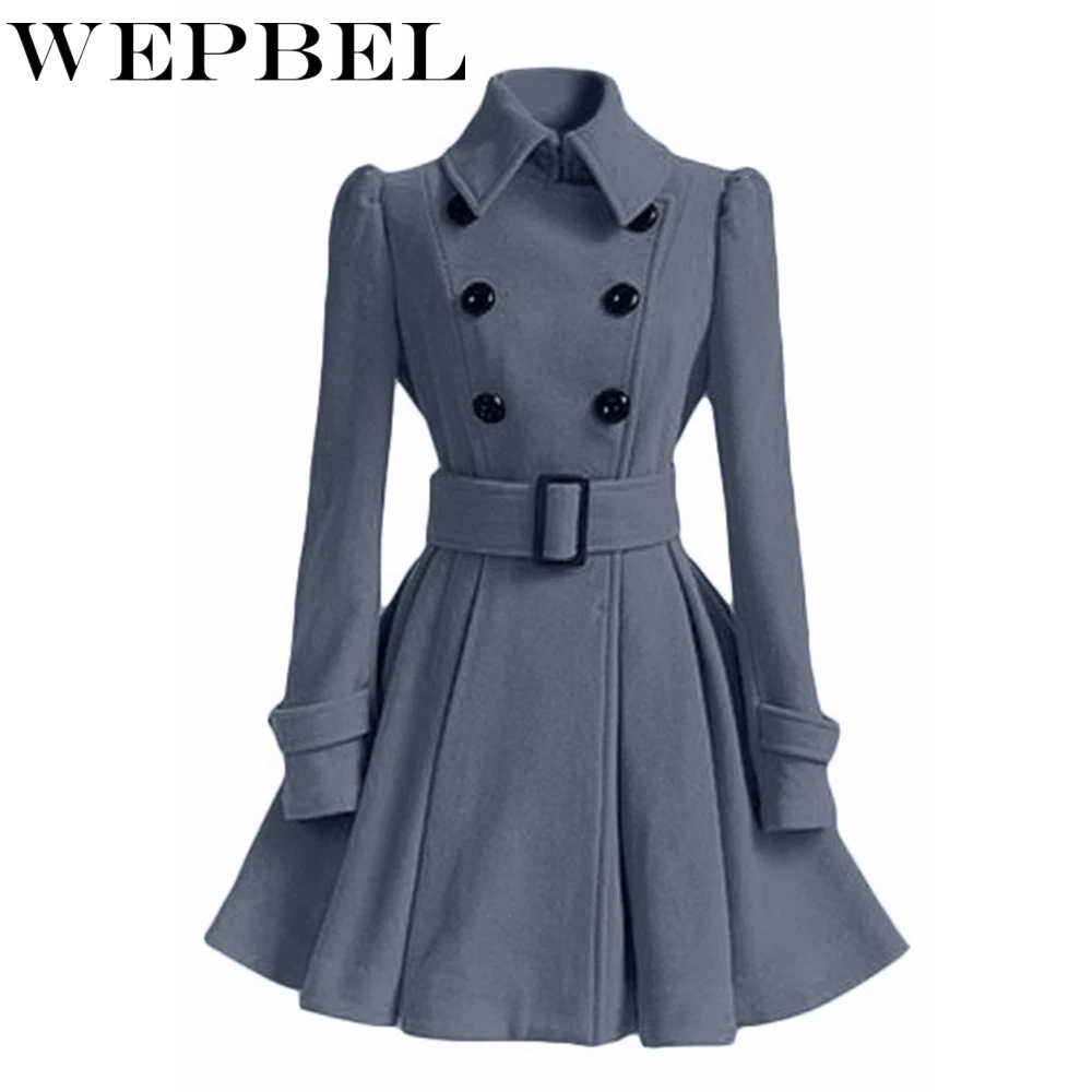 WEPBEL, женские, тонкие, длинные, шерсть, с отложным воротником, на каждый день, с поясом, полный рукав, осень, зима, для девушек, для женщин, смесь шерсти