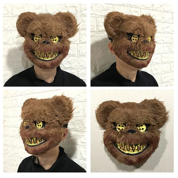 

2019 New Scary Halloween Mask Bloody Killer Rabbit Mask Teddy Bear Halloween Plush Cosplay Horror Mask For Adults Ornament