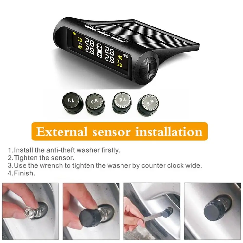 Система контроля давления в шинах с ЖК дисплеем TPMS на солнечной энергии 4 внешних