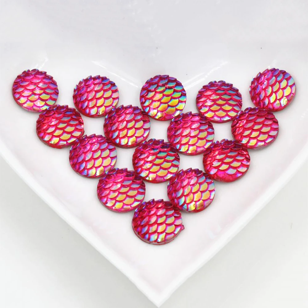 

New Fashion 40pcs 12mm Rose Red Colors Fish Scale Style Flat back Resin Cabochons For Bracelet Earrings accessories-Z5-33