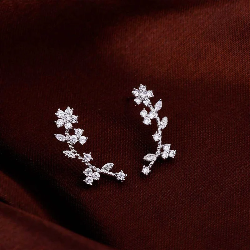 Silver color Корейские ювелирные изделия циркон Жемчуг Сердце Кристалл цветок Крылья ангела серьги-гвоздики геометрической формы для женщин массивные ювелирные изделия для ушей - Окраска металла: Silver color