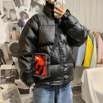 

Women's Winter Parkas New Thick Warm Loose Short Plus Size Motorcycle Pu Leather Jacket Biker Coat Black Female Jacket