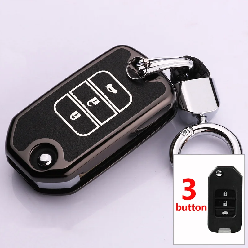 3 Button Black Цинковый сплав+ светящийся кожаный автомобильный чехол для дистанционного ключа для Honda Civic CR-V FIT XRV VEZEL CITY JAZZ HR-V Crider Greiz Accord Jade - Название цвета: 3 Button Black