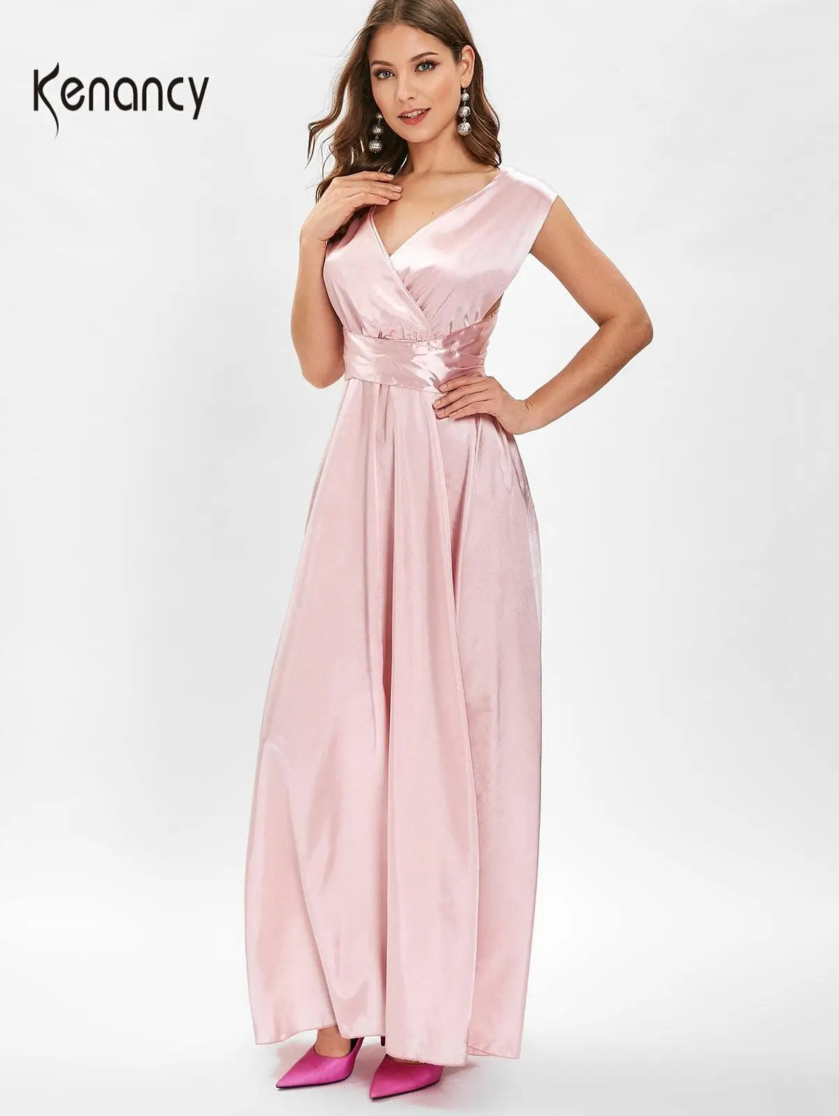 Женское длинное шелковое платье Kenancy Элегантное Шелковое Платье макси с глубоким