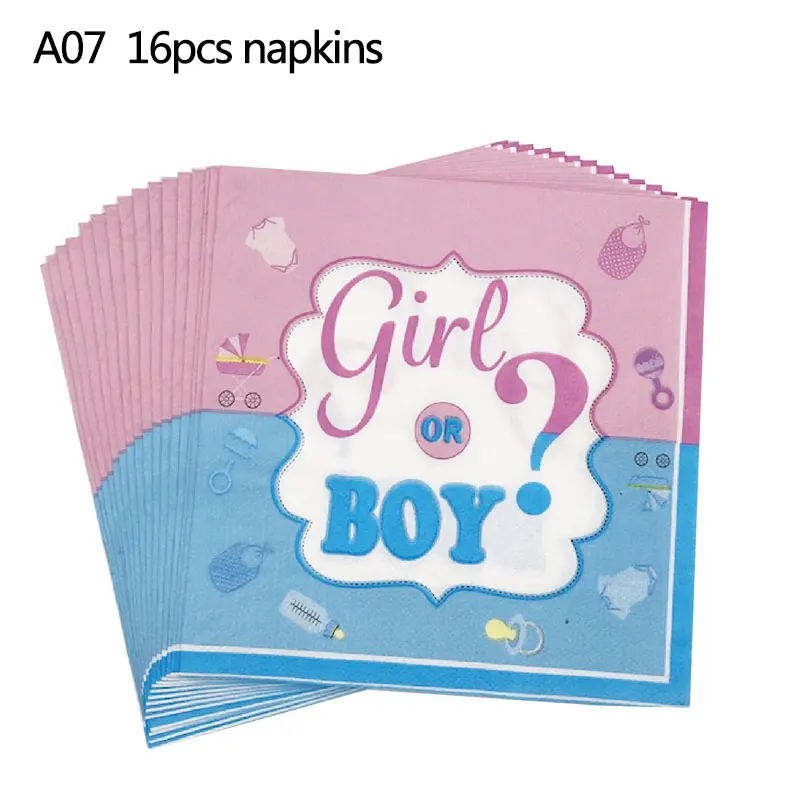 C07-16pcs napkins Пол раскрывает вечерние украшения мальчик или воздушный шарик для девочек одноразовая Праздничная посуда детский душ детская вечеринка на день рождения украшения - Цвет: C07-16pcs napkins