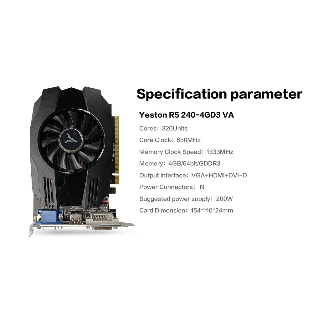 Yeston R5 240-4GD3 VA графическая карта DirectX11 4 ГБ/64 бит 1333 МГц низкое энергопотребление GPU
